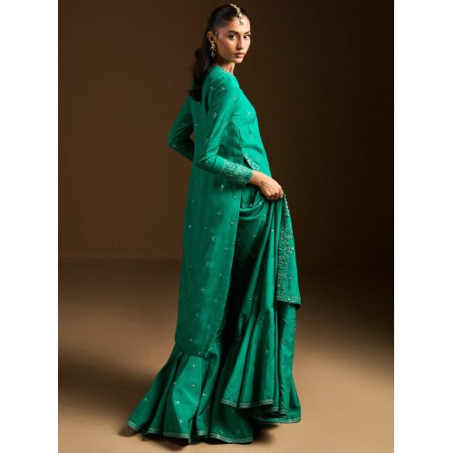 Bluegrass Green Peony Long Shirt with Gharara