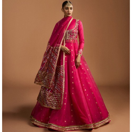 Dogwood Rose Peony Pishwas and Lehenga