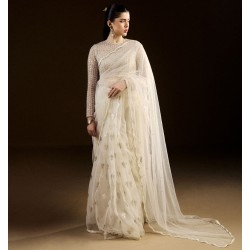 Buttery White Peony Saree