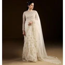Buttery White Peony Saree