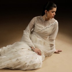 Buttery White Peony Saree