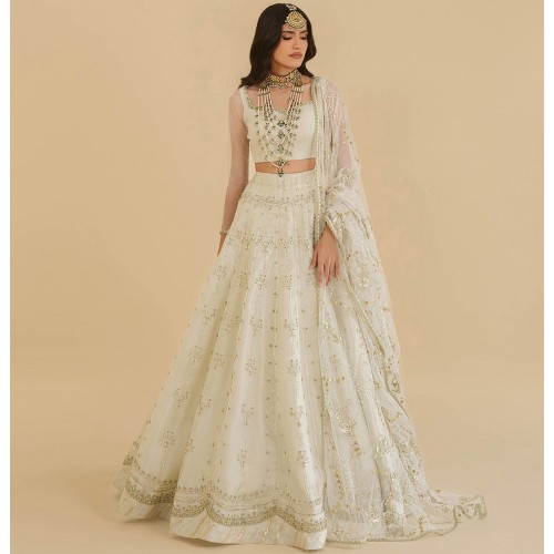 Ecru White Peony Lehenga Choli