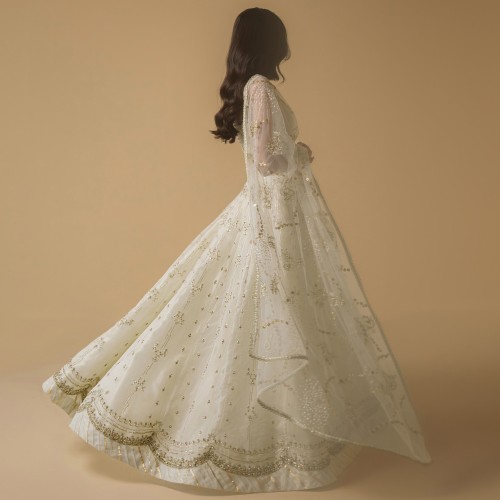 Ecru White Peony Lehenga Choli