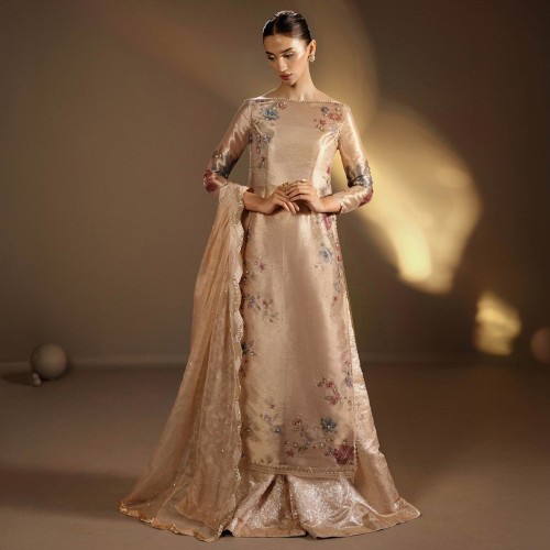 Champagne Pink Peony Long Shirt with Sharara