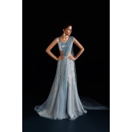 Light French Blue Peony Lehenga Saree