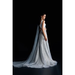Light French Blue Peony Lehenga Saree