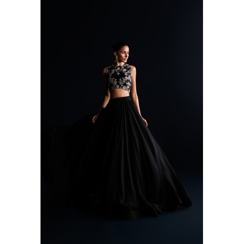 Vampire Black Peony Gathered Lehenga Choli