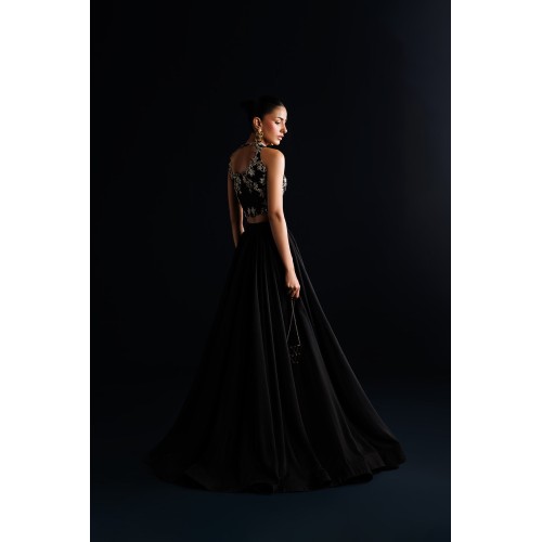 Vampire Black Peony Gathered Lehenga Choli