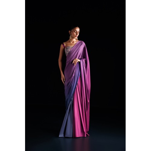 Multicolor Silk Ombre Peony Saree