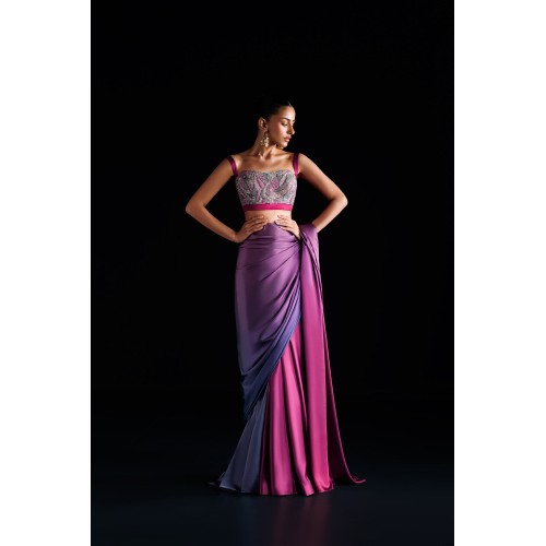 Multicolor Silk Ombre Peony Saree