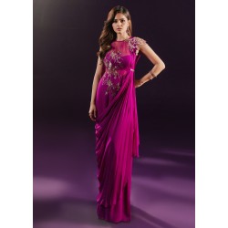 Red-Violet Zenobia Saree-Inspired Dress