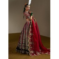 Japanese Maple and Dark Green Marsh Lehenga Choli Japanese Maple and Dark Green Marsh Lehenga Choli