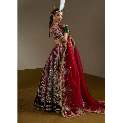 Japanese Maple and Dark Green Marsh Lehenga Choli