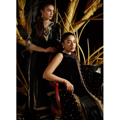 Black Flora Velvet Trousers Suit