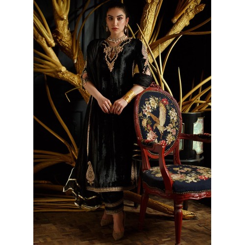 Black Flora Velvet Trousers Suit