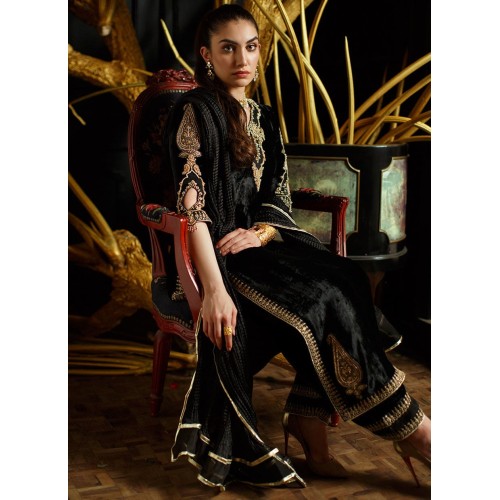 Black Flora Velvet Trousers Suit