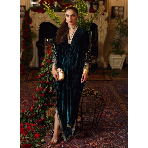 Natural Indigo Flora Velvet Kaftan