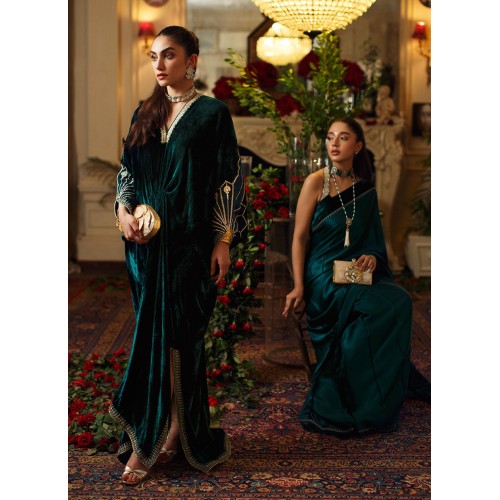 Natural Indigo Flora Velvet Kaftan