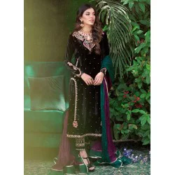 Black Flora Velvet Long Shirt with Pants