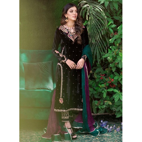 Black Flora Velvet Long Shirt with Pants