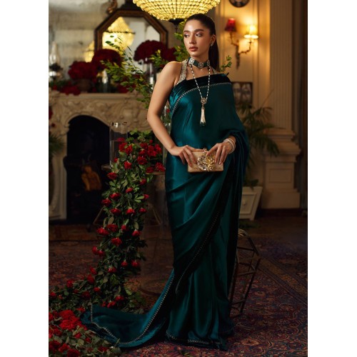 Natural Indigo Flora Velvet Saree with Halter Neck Blouse