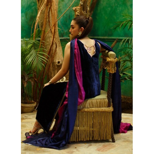 Gulf Blue Flora Velvet Angrakha Gulf Blue Flora Velvet Angrakha