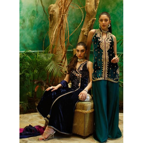 Gulf Blue Flora Velvet Angrakha Gulf Blue Flora Velvet Angrakha