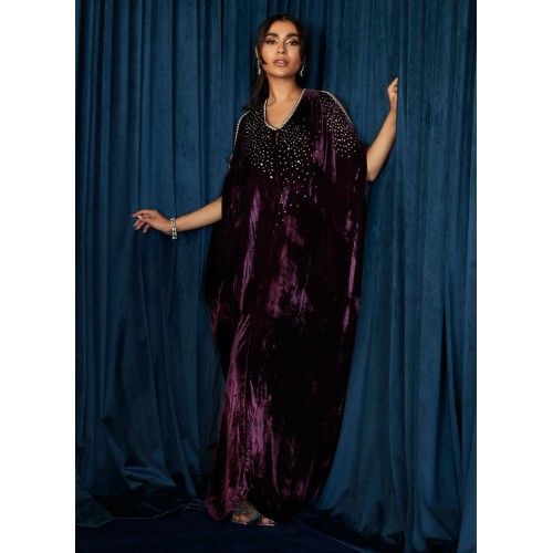 Jacaranda Flora Cold Shoulder Velvet Kaftan