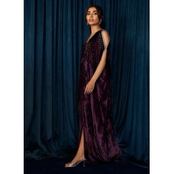 Jacaranda Flora Cold Shoulder Velvet Kaftan