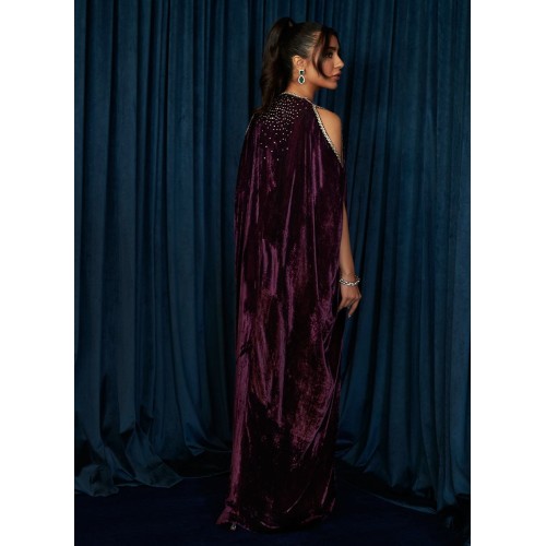 Jacaranda Flora Cold Shoulder Velvet Kaftan