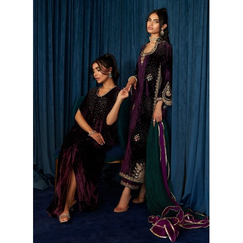 Jacaranda Flora Cold Shoulder Velvet Kaftan