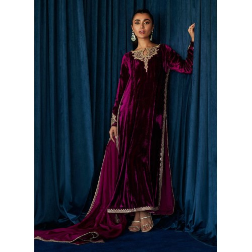 Mulberry Wood Flora Velvet Long Shirt with Pants