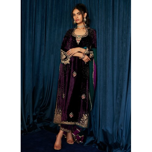 Jacaranda Flora Velvet Long Shirt with Pants