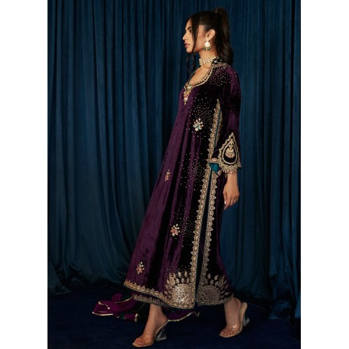 Jacaranda Flora Velvet Long Shirt with Pants