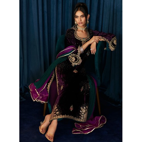 Jacaranda Flora Velvet Long Shirt with Pants