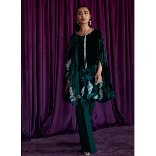 Cyprus Flora Velvet Cape Shirt with Bell Bottoms