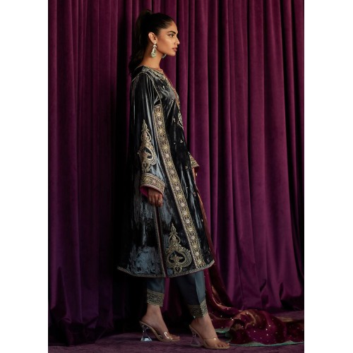River Bed Flora Velvet Long Shirt with Shalwar