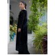 Rich Black Flora Velvet Long Shirt with Flared Pants