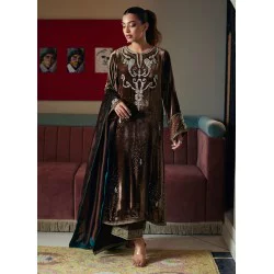 Coffee Bean Flora Velvet Long Shirt with Pants