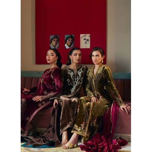 Coffee Bean Flora Velvet Long Shirt with Pants