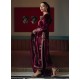 Berry Flora Velvet Long Shirt with Pants