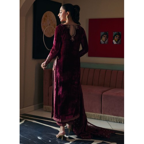 Berry Flora Velvet Long Shirt with Pants