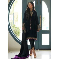 Asphalt Flora Velvet Shirt with Tulip Shalwar