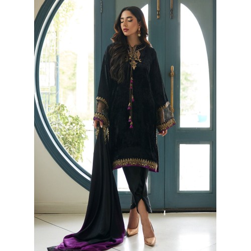 Asphalt Flora Velvet Shirt with Tulip Shalwar Asphalt Flora Velvet Shirt with Tulip Shalwar