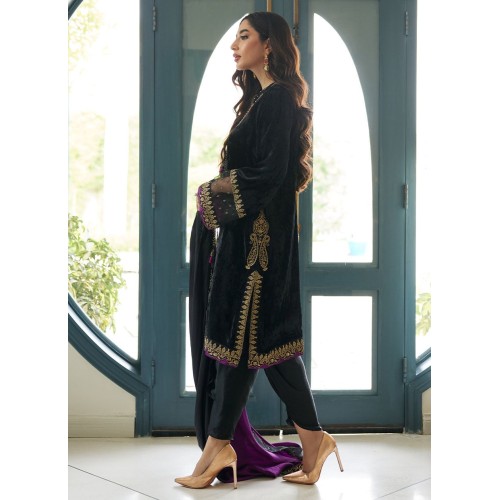 Asphalt Flora Velvet Shirt with Tulip Shalwar Asphalt Flora Velvet Shirt with Tulip Shalwar