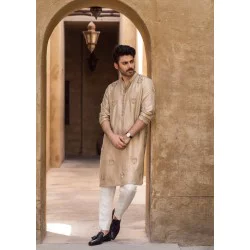 ZGMK1163 Beige Raw Silk Kurta