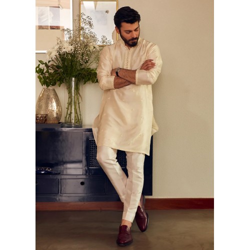 ZGMK1173 Ivory Raw Silk Kurta