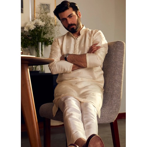 ZGMK1173 Ivory Raw Silk Kurta