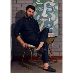 ZGMK1176 Oxford Blue Raw Silk Kurta