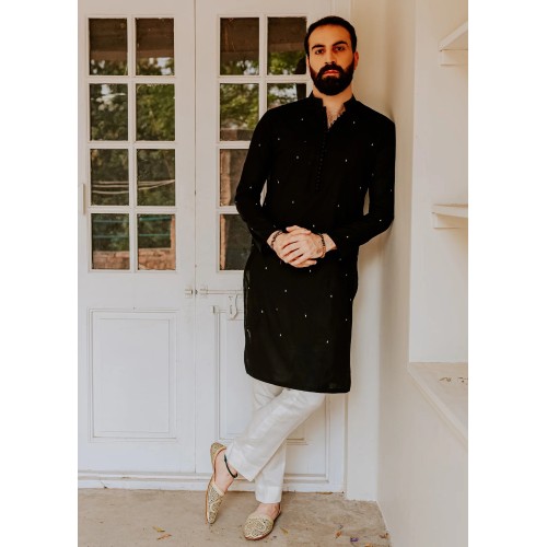 ZGMK1180 Black Cotton Kurta